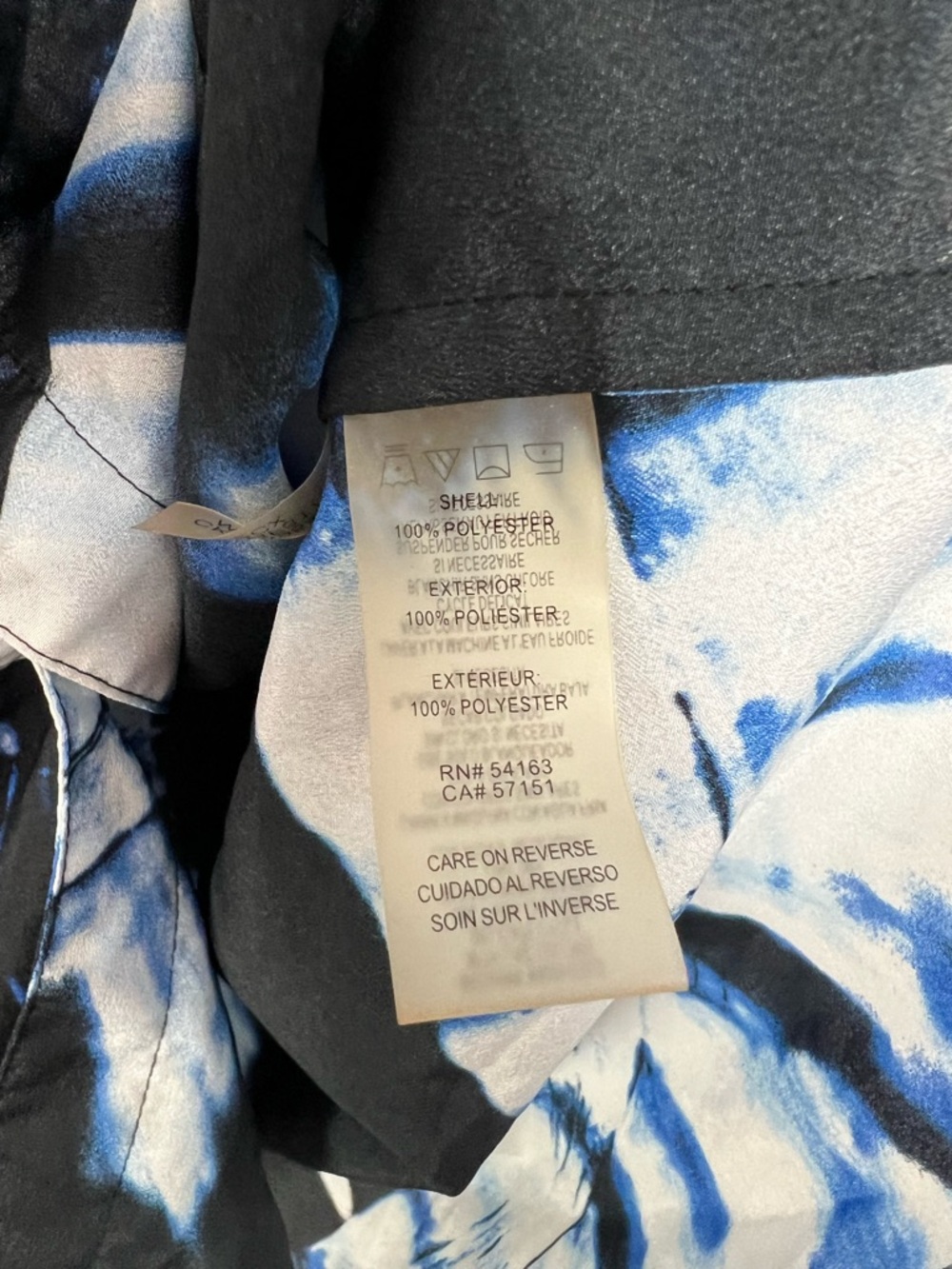 Calvin Klein Button Down Shirt Blouse Roll Tab Sleeve Blue Back Print 3X - Picture 3 of 5